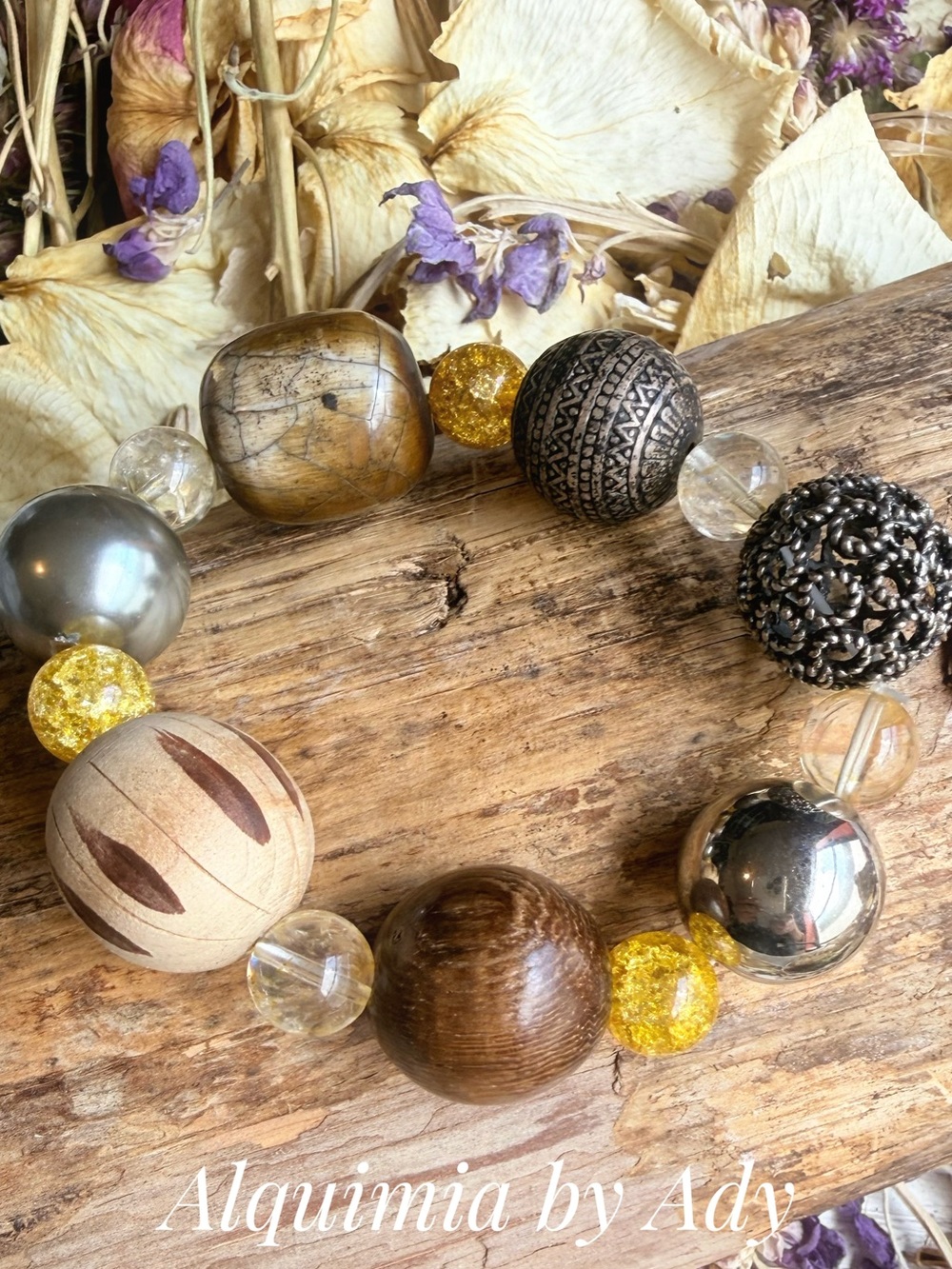 FALL + CHUNKY Brown, Gold & Clear Mixed Bead Bracelet citrine